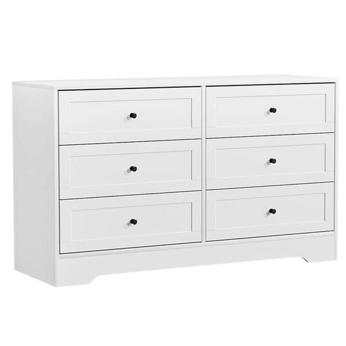Homfurn White 6-drawer Dresser Wide Chest Bedroom Hallway Storage