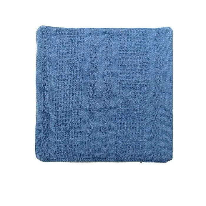 Bloomington Cotton Knitted Cushion Cover Herringbone Blue 43 x 43 cm