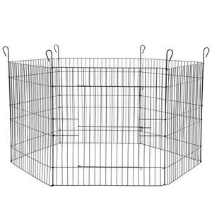 6pc Paws & Claws Pet Play Pen 61cm 6 Sided Dog Cage Enclosure Fence Medium Black