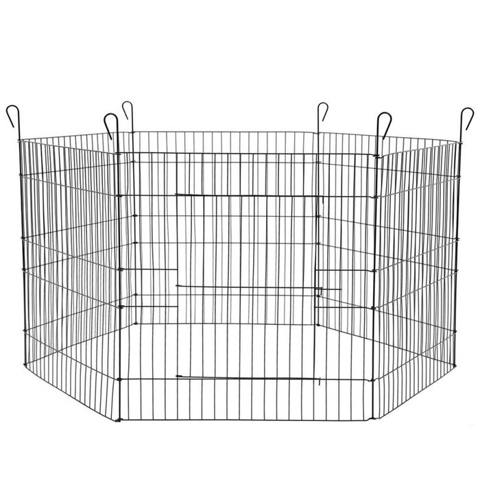 6pc Paws & Claws Pet Play Pen 61cm 6 Sided Dog Cage Enclosure Fence Medium Black