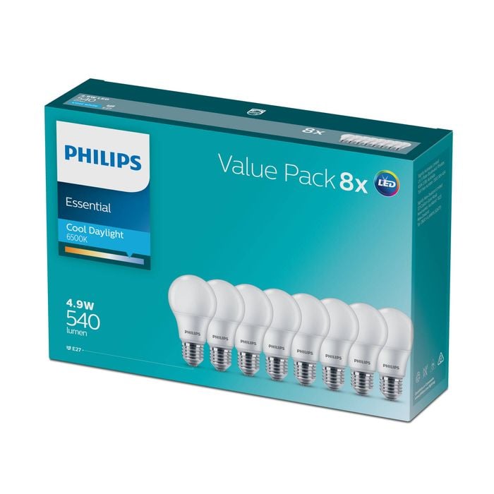 Philips A60 ES LED 540Lm Cool Daylight 4.9W Globe - 8 Pack