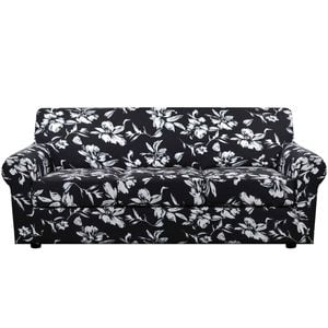 Smarcute 3 Seater Stretch Floral Pattern 4 Pieces Seperated Sofa Covers With Individual Cushions Light Black