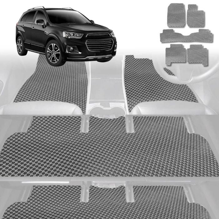 6D Diamond Car Floor Mats for Holden Captiva 7 2016-2018-Ultimate Set-Grey-Outback GT