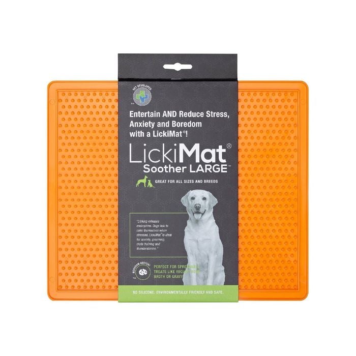 Lickimat Soother Original Slow Food Licking Mat for Cats & Dogs New Style Large - Orange