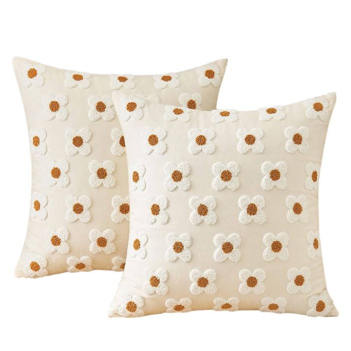 Catzon 2 Pcs Square Throw Pillow Covers Sun Flower Jacquard for Bedroom