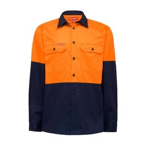 Hard Yakka Orange/Navy Hi Vis Long Sleeve Shirt - Size 3XL