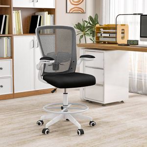 Costway Mesh Drafting Chair Ergonomic Office Gaming Chair Adjustable White