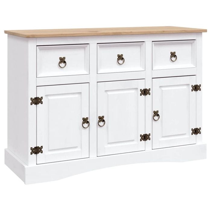 vidaXL Solid Mexican Pinewood Sideboard Corona Range White Storage Cabinet