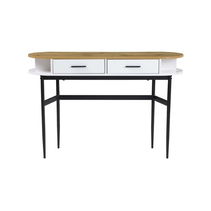 Maestro Furniture Polish 2-Drawers Hallway Console Hall Table W/ Open Compartments - White/Natural