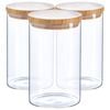 Argon Tableware Glass Storage Jar - Wooden Lid - 1l - Modern Round Scandi Organisation Container Glass Jar - Set Of 3