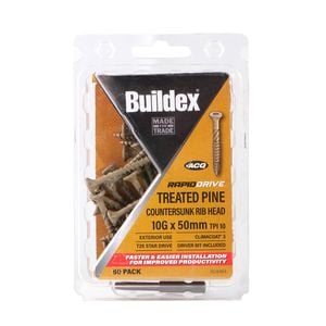 Buildex RapidDrive Treated Pine Screws 10G x 50mm Climacoat - 50 Pack