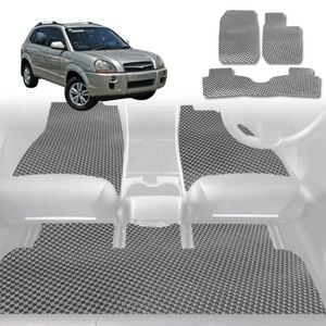6D Diamond Car Floor Mats for Hyundai Tucson 2004-2009-Full Set-Grey-Outback GT