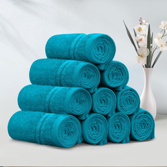LINENOVA 10 Pack Cotton Face Towels-Teal