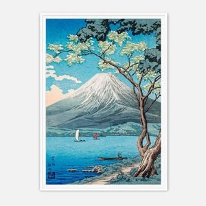 Galrie Hokusai's Iconic Mount Fuji Art Print Cherry Blossoms-Japanese Ukiyo-e Masterpiece, White Frame, A2 42x 60cm (16x 24inch)