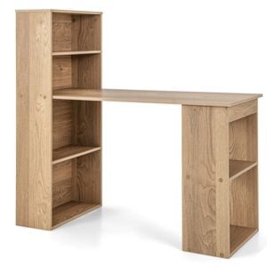 Costway Computer Desk Home Office Workstation With 6-tier Bookshelf Natural