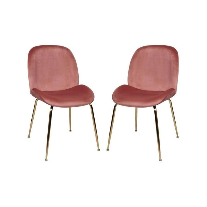 Raimon Furniture Set of 2 Casa Velvet Fabric Dining Chair - Gold Legs - Blush