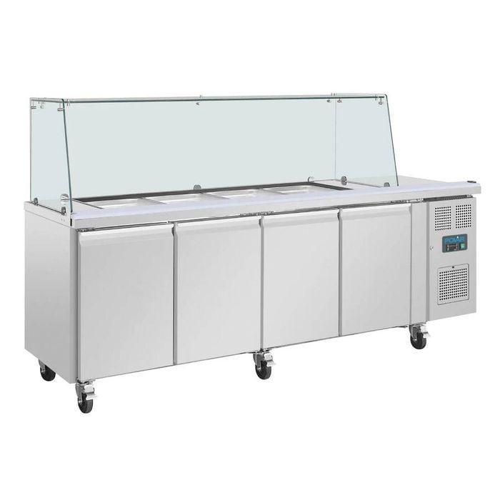 Polar U-Series GN Saladette Counter with Square Sneeze Guard 4 Door - UA019-A