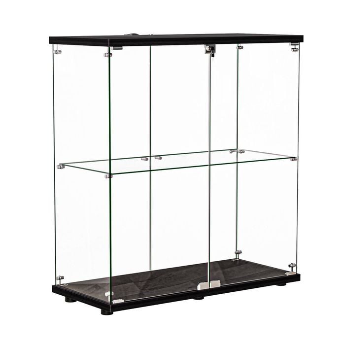 Stacked  2-Tier Shelf 2-Door Glass Display Cabinet with Lock