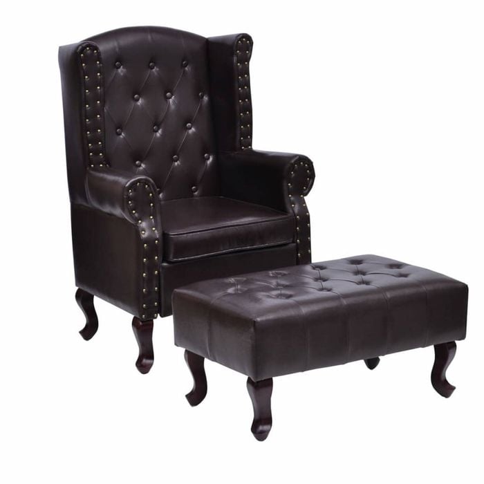 vidaXL Armchair with Footstool Dark Brown Faux Leather Chesterfield Seating