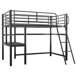 Gaming Loft Bed Frame with Desk, Steel Metal Frame, Space Saving Design, for Single Mattress, Matte Dark Grey