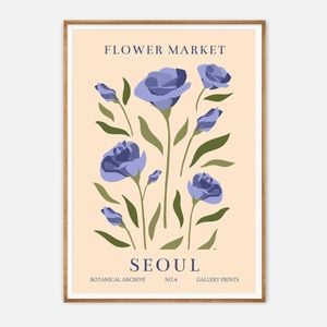 Galrie Seoul Flower Market Botanical Archive No.4 Art Print Elegant Floral Decor, Wood Frame, A1 60 x 84cm (23 x 33inch)