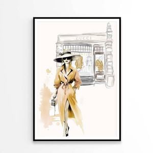 Yellow Stylish Lady with Hat   Print 100% Australian Made 60 x 90cm   (Poster)