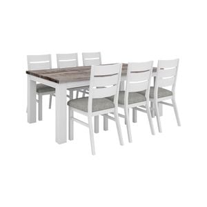 Plumeria 7pc Dining Set 190cm Table 6 Chair Solid Acacia Wood - White Brush