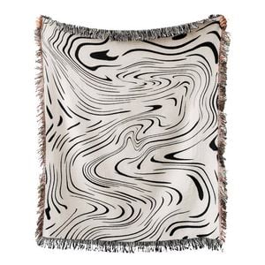 Anycozy Black Throw Blanket 130x160cm – Soft Faux Cashmere with Water Waves Pattern & Tassel