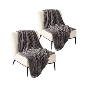 SOGA 2 Pack Grey Flannel Polyester Throw Blanket 200x230cm