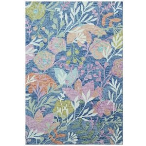 Handmade Floral Wool Rug-6432-Teal blue-160x230cm