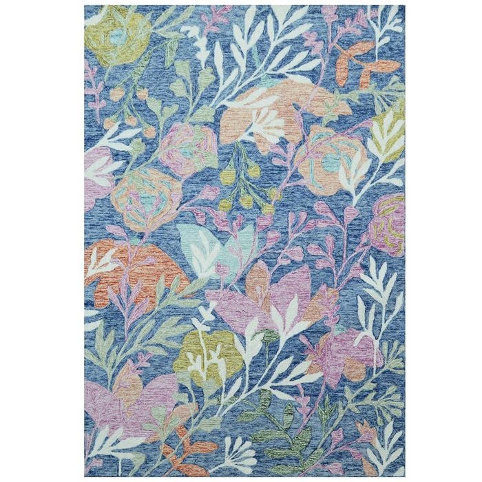 Handmade Floral Wool Rug-6432-Teal blue-160x230cm