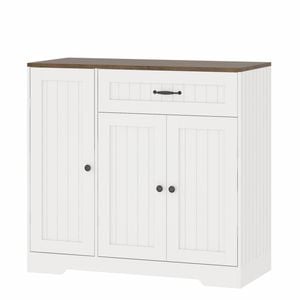 Advwin Sideboard Buffet Cabinet With Adjustable Shelves, Wood Coffee Wine Bar Station White