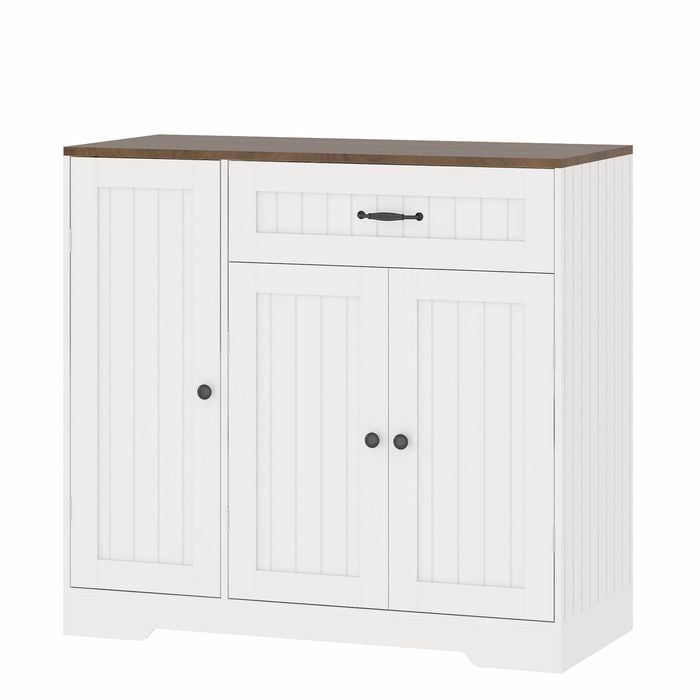 Advwin Sideboard Buffet Cabinet With Adjustable Shelves, Wood Coffee Wine Bar Station White