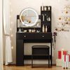 Advwin Dressing Table Stool Set with Round Mirror and Lights Charging Station Black