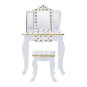 Teamson Kids - Fashion Polka Dot Prints Gisele Play Vanity Set - White / Gold
