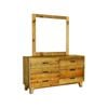 Dresser with 6 Storage Drawers in Solid Acacia With Mirror in Vintage Light Brown Colour