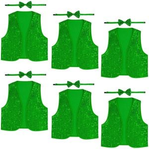 6x Adult Unisex SEQUIN BOW TIE & VEST Dance Costume Party Sparkle Set in Green
