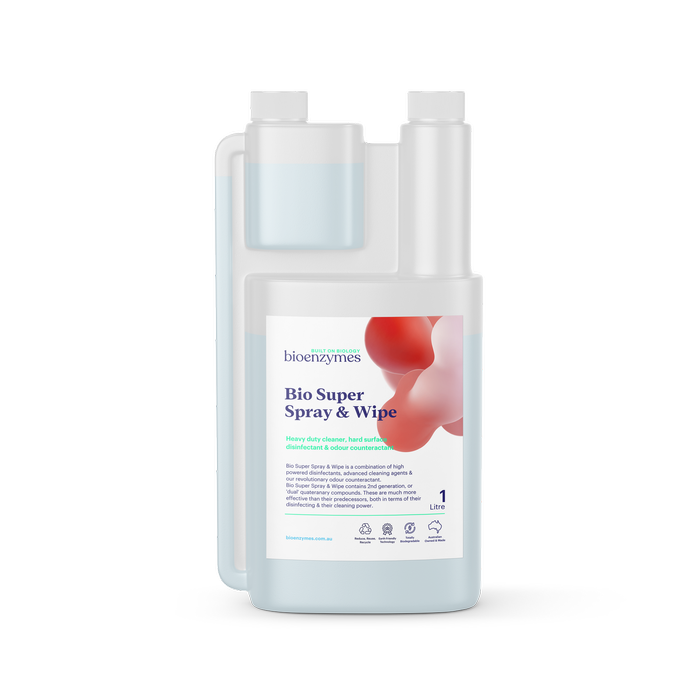 BioEnzymes Super Spray & Wipe 1lt. Heavy duty cleaner, hard surface disinfectant & odour counteractant