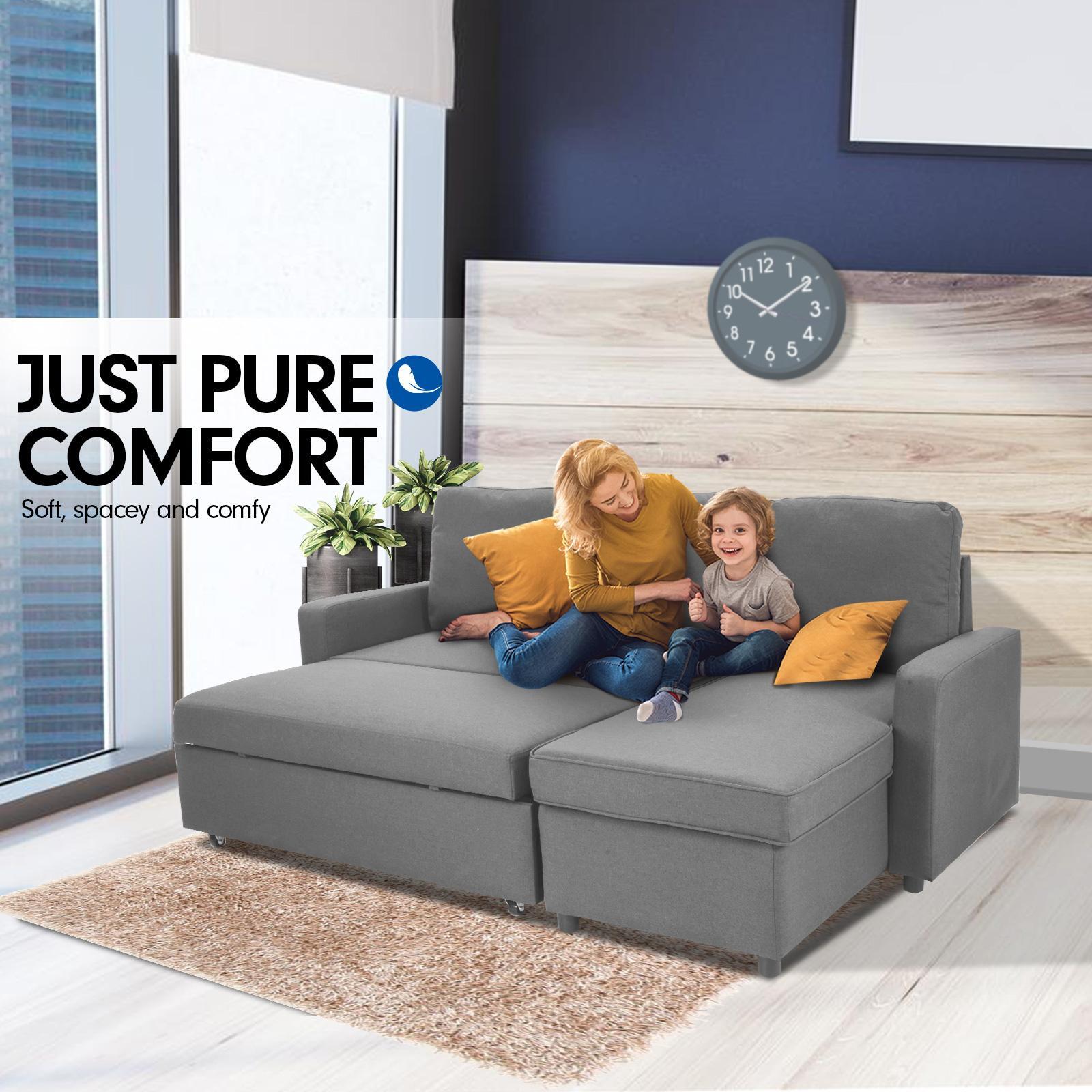 Laura Hill 3 Seater Light Grey Corner Sofa Bed With Storage Chaise Lounge Bunnings Australia