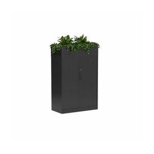 Olg Tempo Tambour Cabinet Narrow Tall With Planter Black W900mm X D450mm X H1400mm