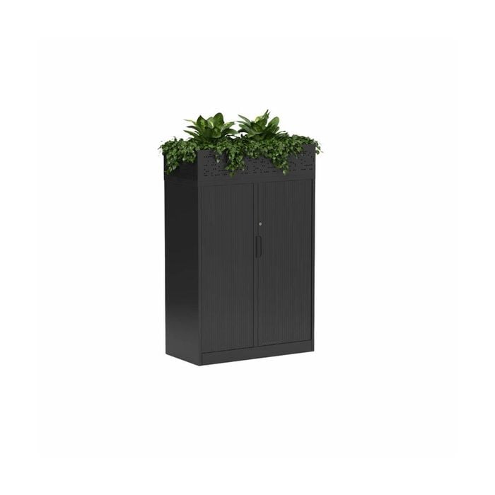 Olg Tempo Tambour Cabinet Narrow Tall With Planter Black W900mm X D450mm X H1400mm