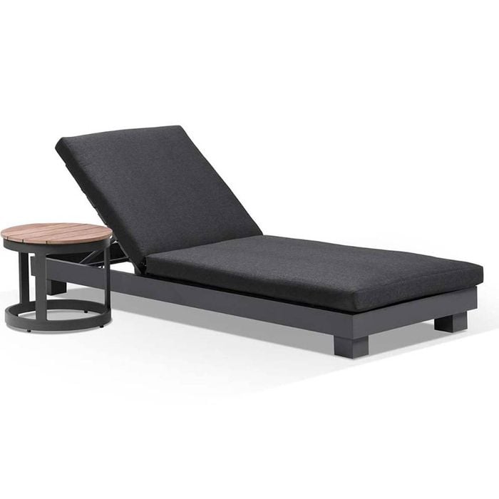 Outdoor Santorini Aluminium Sun Lounge W/ Round Table - Charcoal