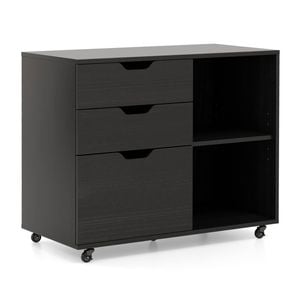Costway 3 Drawer Mobile Filing Cabinet Rolling File Cabinet Storage Cabinet Home Office Black