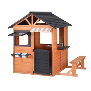 Keezi Kids Outdoor Wooden Cubby House Pretend Play Kitchen Side Bench