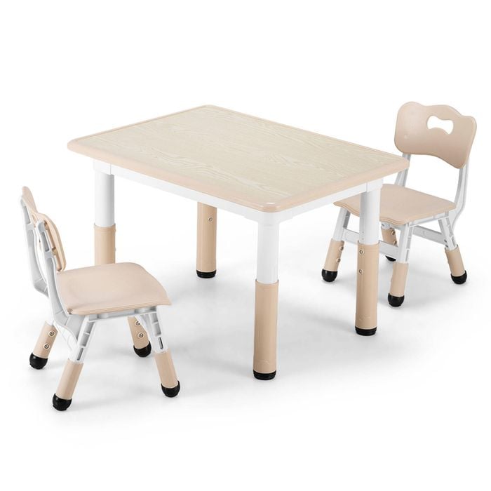 Playpals 3pcs Kids Activity Table And Chairs Set Height Adjustable 80x60cm Graffiti Desk Beige