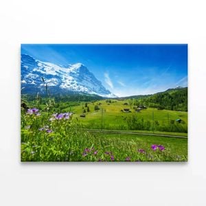Flowers with Sky & Mountains  Print 100% Australian Made 150 x 100cm  (Stretched)