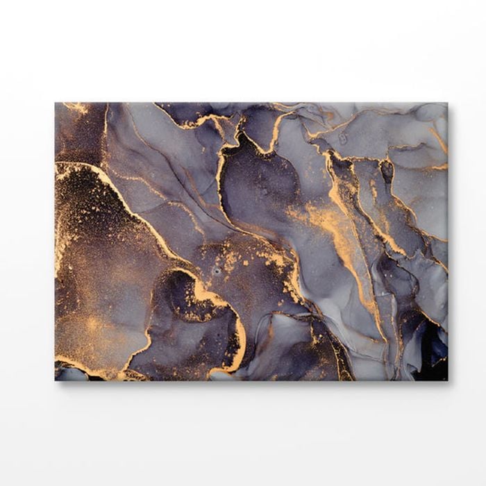 Black Grey & Gold Fluid Abstract Print 100% Australian Made 150x100cm (Stretched Canvas)