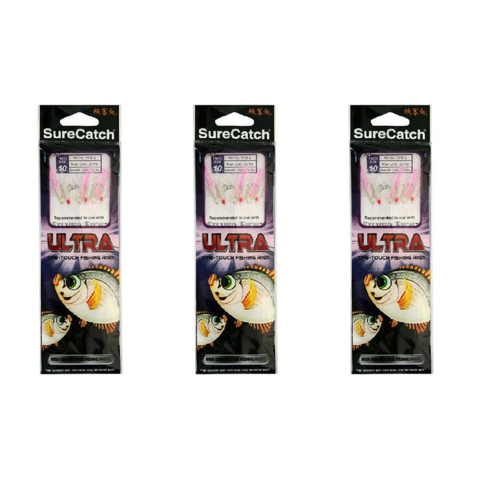 3x Surecatch Ultra Sabiki Rig Bait Rig with White/Pink Tinsel Hook - Size 16