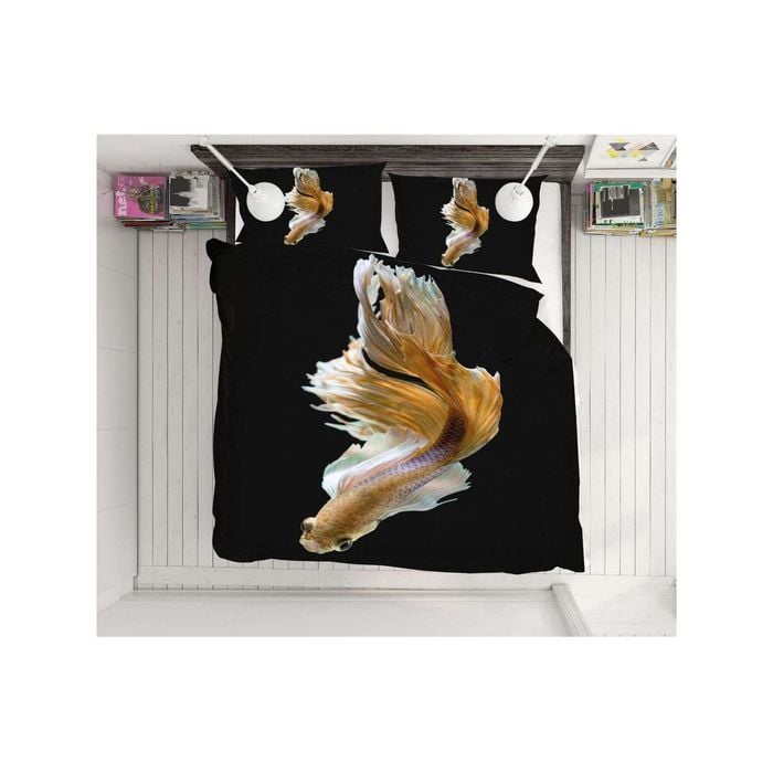 3D Yellow Goldfish 40 Bed Pillowcases Quilt King Single Size