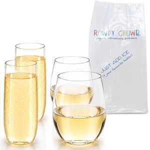 Wine Tumblers & Champagne Flutes Set of 4 - Cool Rowdies - Unbreakable Tritan Plastic Dishwasher Safe